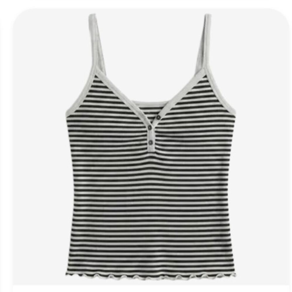Wild Fable Black & Gray Striped Ribbed Cami Tank Top